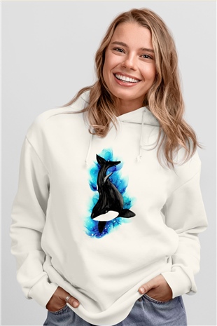 Deniz canlıları Beyaz Unisex Kapüşonlu Sweatshirt