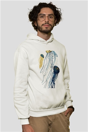 Deniz canlıları Beyaz Unisex Kapüşonlu Sweatshirt