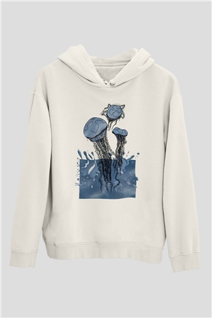 Deniz canlıları Beyaz Unisex Kapüşonlu Sweatshirt