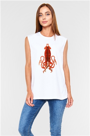 Deniz canlıları Beyaz Unisex Kolsuz Tişört
