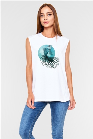 Deniz canlıları Beyaz Unisex Kolsuz Tişört