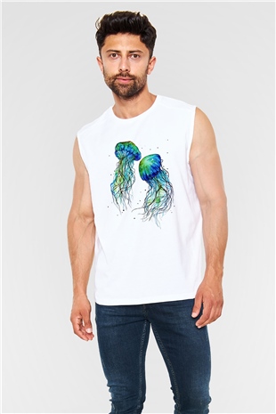 Deniz canlıları Beyaz Unisex Kolsuz Tişört