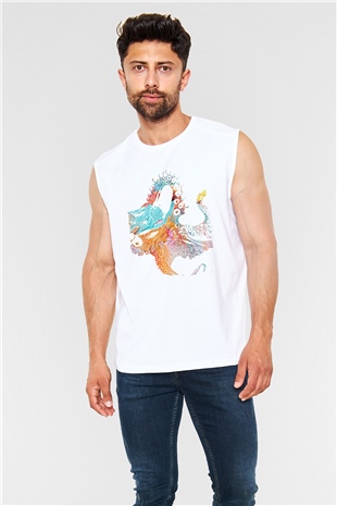 Deniz canlıları Beyaz Unisex Kolsuz Tişört