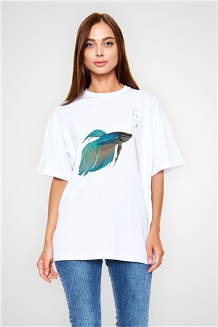 Deniz canlıları Beyaz Unisex Oversize Tişört T-Shirt