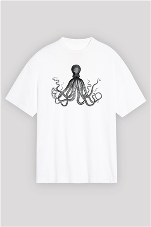 Deniz canlıları Beyaz Unisex Oversize Tişört T-Shirt