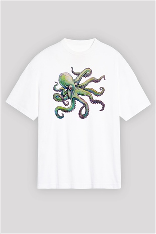 Deniz canlıları Beyaz Unisex Oversize Tişört T-Shirt
