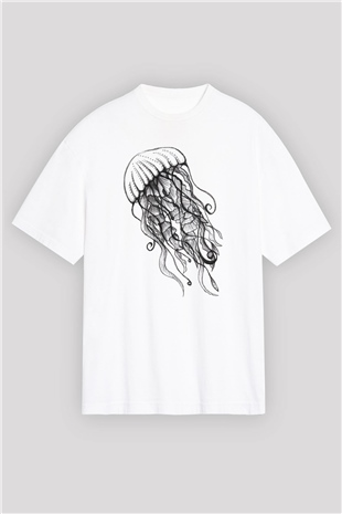 Deniz canlıları Beyaz Unisex Oversize Tişört T-Shirt