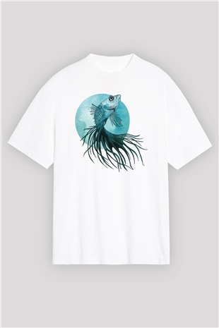 Deniz canlıları Beyaz Unisex Oversize Tişört T-Shirt