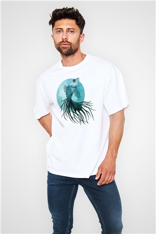 Deniz canlıları Beyaz Unisex Oversize Tişört T-Shirt