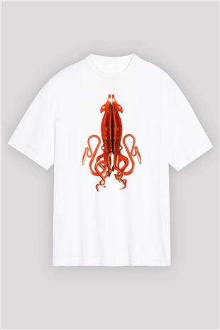 Deniz canlıları Beyaz Unisex Oversize Tişört T-Shirt
