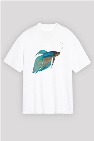 Deniz canlıları Beyaz Unisex Oversize Tişört T-Shirt
