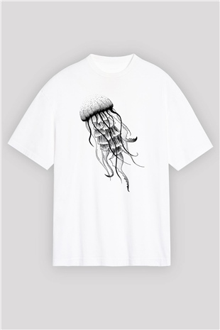 Deniz canlıları Beyaz Unisex Oversize Tişört T-Shirt