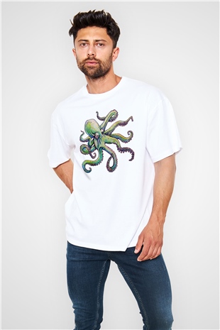 Deniz canlıları Beyaz Unisex Oversize Tişört T-Shirt