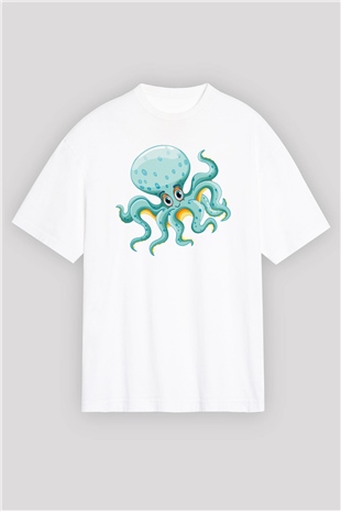 Deniz canlıları Beyaz Unisex Oversize Tişört T-Shirt