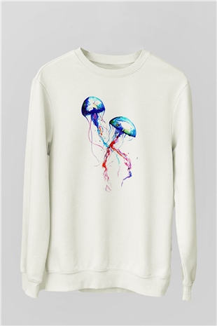 Deniz canlıları Beyaz Unisex Sweatshirt