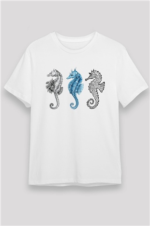 Deniz canlıları Beyaz Unisex Tişört T-Shirt - TişörtFabrikası