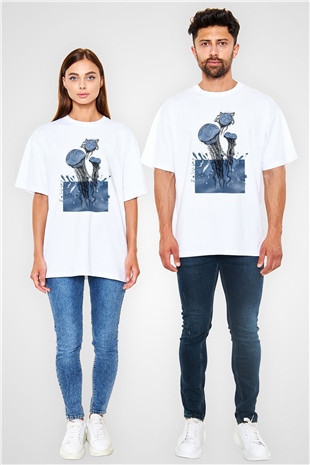 Deniz canlıları Beyaz Oversize Tişört Oversize T-shirt - TişörtFabrikası