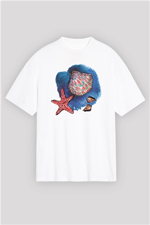 Deniz canlıları Beyaz Oversize Tişört Oversize T-shirt - TişörtFabrikası