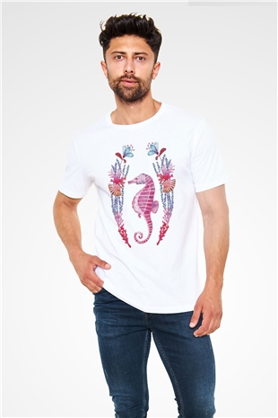 Deniz canlıları Beyaz Unisex Tişört T-Shirt - TişörtFabrikası