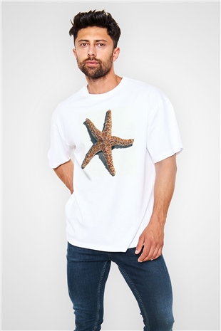 Deniz canlıları Beyaz Oversize Tişört Oversize T-shirt - TişörtFabrikası