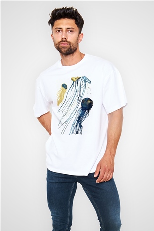 Deniz canlıları Beyaz Oversize Tişört Oversize T-shirt - TişörtFabrikası