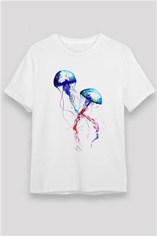 Deniz canlıları Beyaz Unisex Tişört T-Shirt - TişörtFabrikası