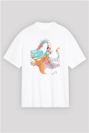 Deniz canlıları Beyaz Oversize Tişört Oversize T-shirt - TişörtFabrikası