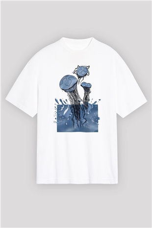 Deniz canlıları Beyaz Oversize Tişört Oversize T-shirt - TişörtFabrikası