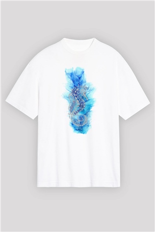 Deniz canlıları Beyaz Oversize Tişört Oversize T-shirt - TişörtFabrikası