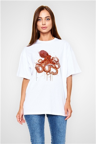 Deniz canlıları Beyaz Oversize Tişört Oversize T-shirt - TişörtFabrikası