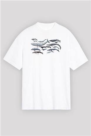 Deniz canlıları Beyaz Oversize Tişört Oversize T-shirt - TişörtFabrikası