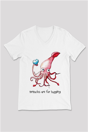 Deniz canlıları Beyaz Unisex V Yaka Tişört T-Shirt