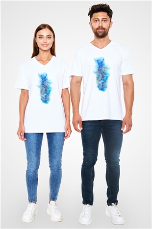Deniz canlıları Beyaz Unisex V Yaka Tişört