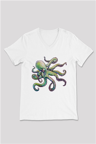 Deniz canlıları Beyaz Unisex V Yaka Tişört T-Shirt