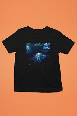 Deniz canlıları Siyah Unisex Çocuk Tişört