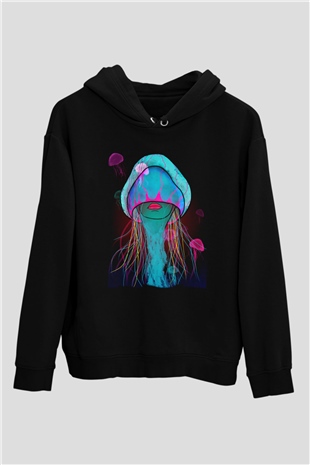 Deniz canlıları Siyah Unisex Hoodie
