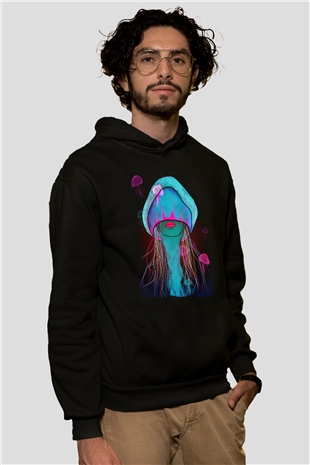 Deniz canlıları Siyah Unisex Hoodie