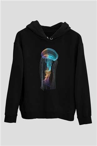 Deniz canlıları Siyah Unisex Hoodie