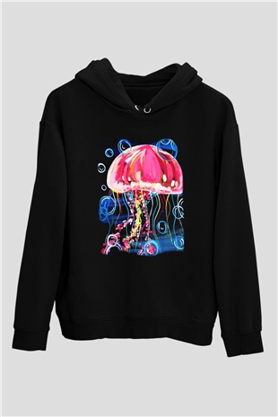 Deniz canlıları Siyah Unisex Hoodie