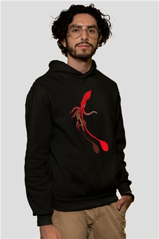 Deniz canlıları Siyah Unisex Hoodie