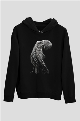 Deniz canlıları Siyah Unisex Kapüşonlu Sweatshirt