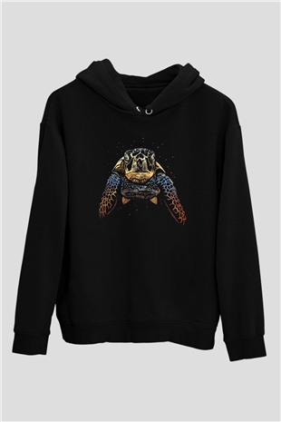 Deniz canlıları Siyah Unisex Kapüşonlu Sweatshirt
