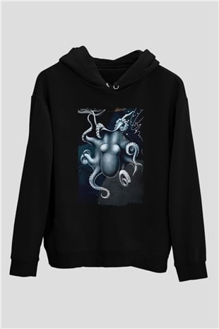 Deniz canlıları Siyah Unisex Kapüşonlu Sweatshirt
