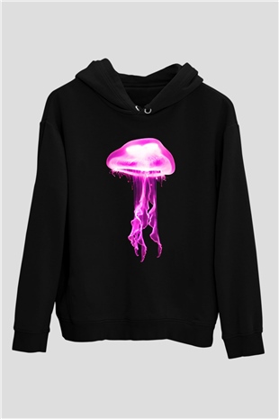 Deniz canlıları Siyah Unisex Kapüşonlu Sweatshirt
