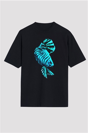 Deniz canlıları Siyah Unisex Oversize Tişört T-Shirt