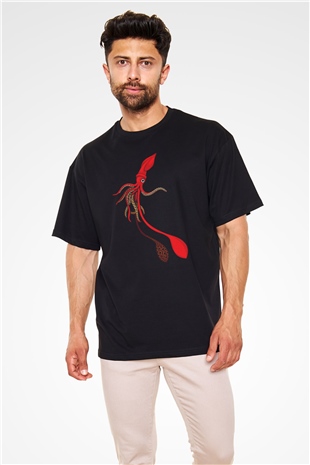 Deniz canlıları Siyah Unisex Oversize Tişört T-Shirt