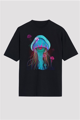 Deniz canlıları Siyah Unisex Oversize Tişört T-Shirt