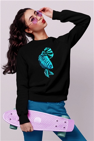 Deniz canlıları Siyah Unisex Sweatshirt