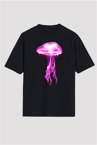 Deniz canlıları Siyah Oversize Tişört Oversize T-shirt - TişörtFabrikası