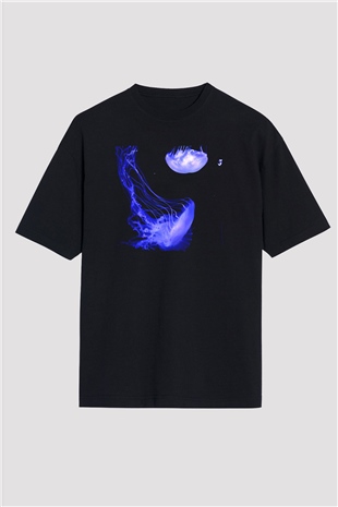 Deniz canlıları Siyah Oversize Tişört Oversize T-shirt - TişörtFabrikası